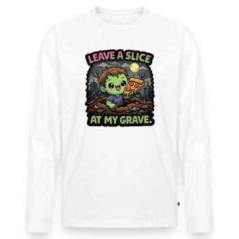 Zombie avec une part de pizza au cimetière - T-shirt manches longues Premium bio Homme - blanc - Devant - Nico (187cm)