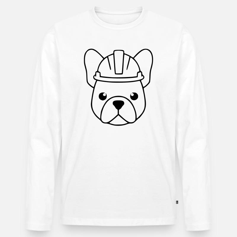 Frenchie Bauhelm Kopf Outline - Männer Premium Bio Langarmshirt - Weiß
