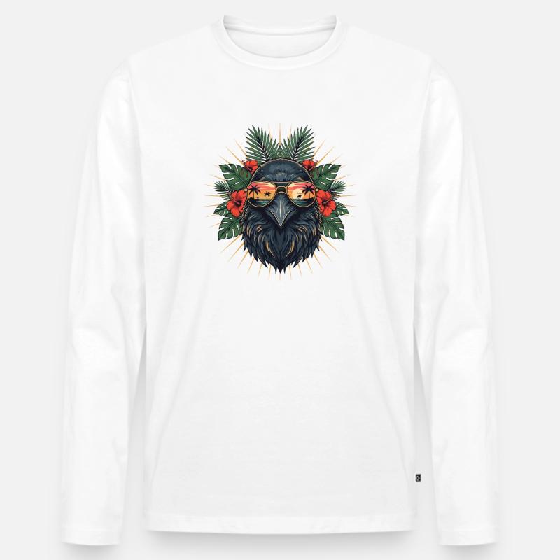 Tropenvogel mit Sonnenbrille - Männer Premium Bio Langarmshirt - Weiß