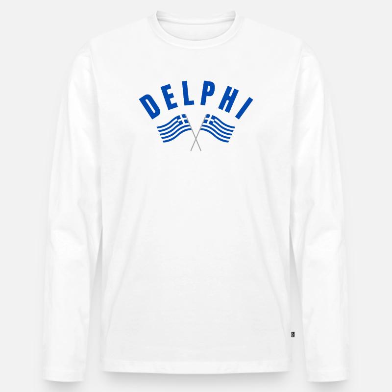 Delphi-Zwillingsflaggen Griechenlands - Männer Premium Bio Langarmshirt - Weiß