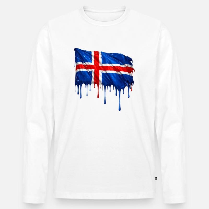Isländische Flagge bunte Farbe - Männer Premium Bio Langarmshirt - Weiß