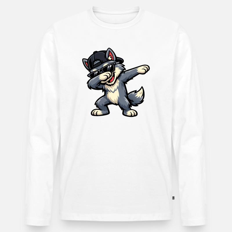Dabbing Wolf - Männer Premium Bio Langarmshirt - Weiß