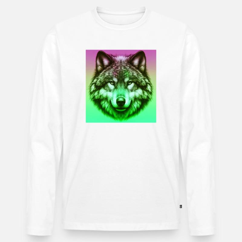 Wolf - Männer Premium Bio Langarmshirt - Weiß