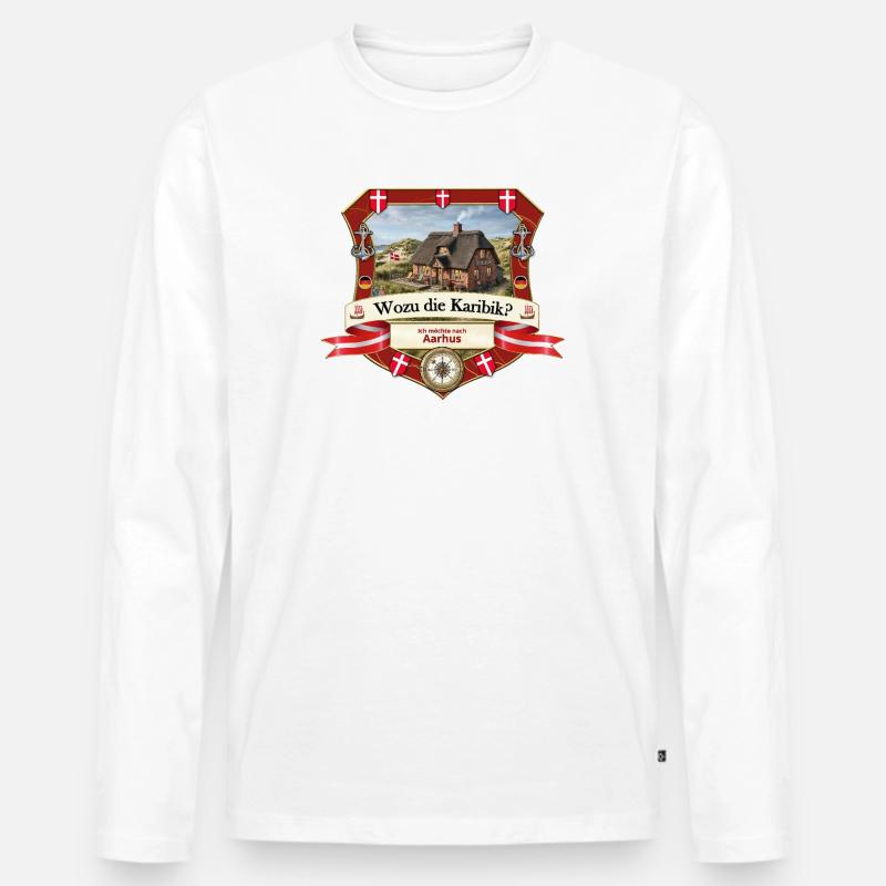 Wozu Karibik? Ich will nach Aarhus! - Männer Premium Bio Langarmshirt - Weiß
