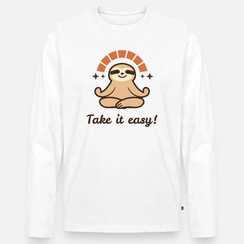 Take it easy – Relaxed Faultier Design - Männer Premium Bio Langarmshirt - Weiß
