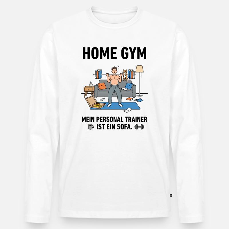 Heimtraining Chaos mit Katze - Männer Premium Bio Langarmshirt - Weiß