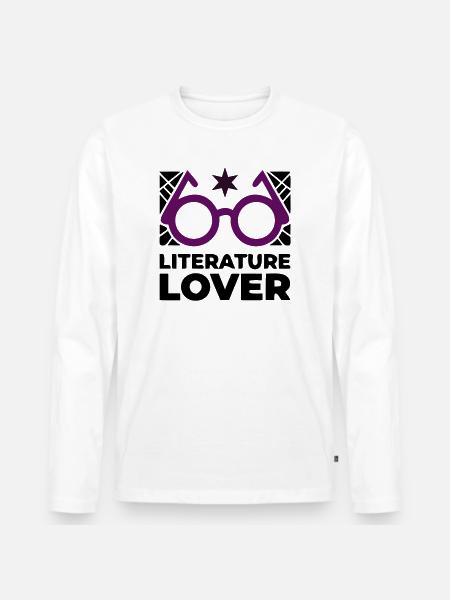 Literature Lover Brille Text - Männer Premium Bio Langarmshirt - Weiß