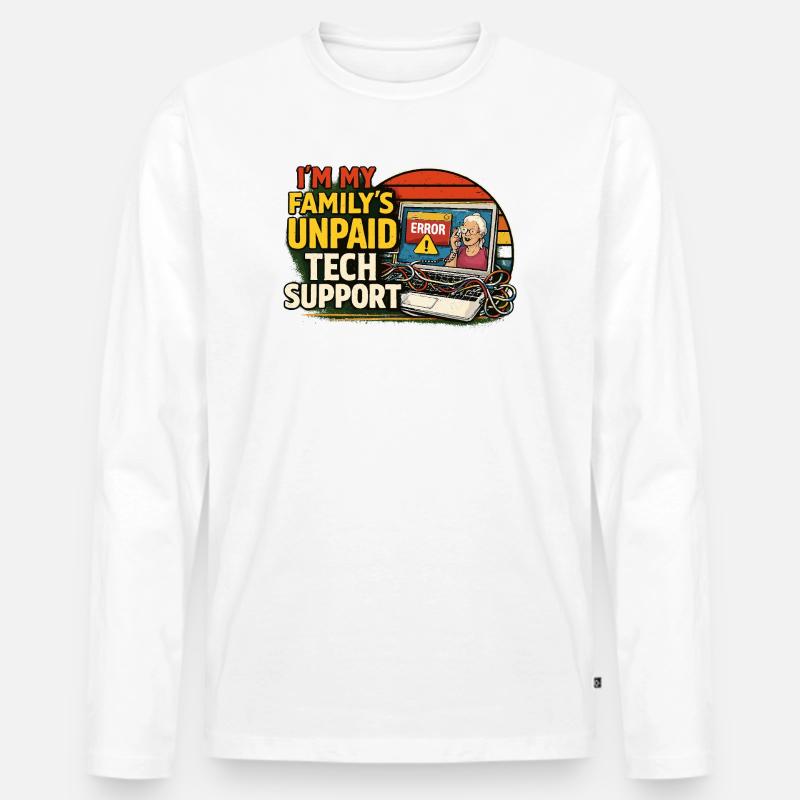 Familien Tech-Support Unbezahlt - Männer Premium Bio Langarmshirt - Weiß