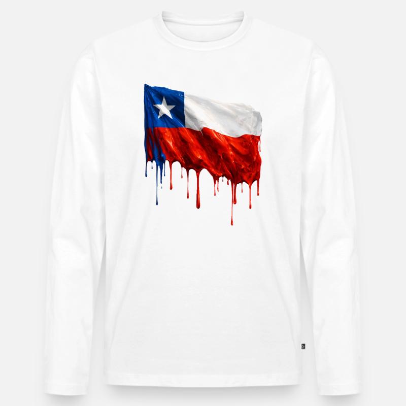 Chile Flagge Tropfende Farbfläche - Männer Premium Bio Langarmshirt - Weiß