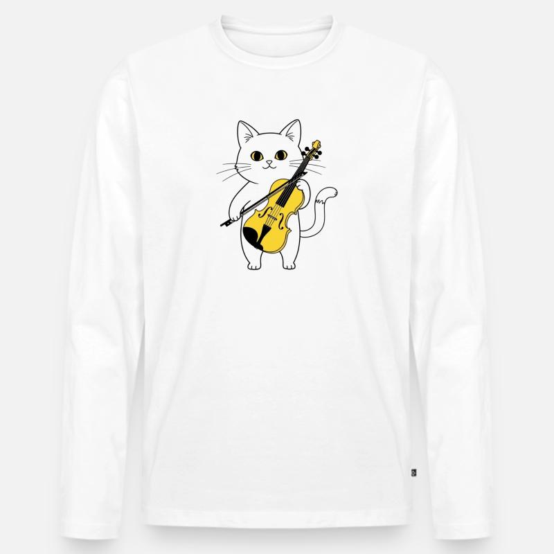 Süße Katze spielt Cello-Chat - Männer Premium Bio Langarmshirt - Weiß