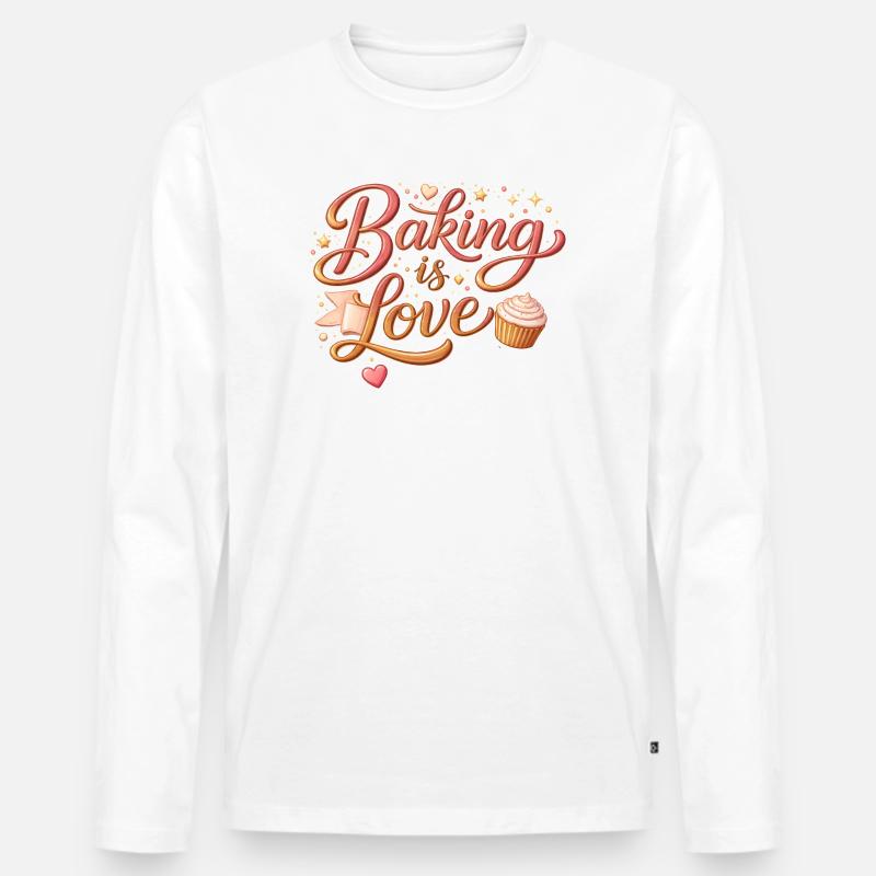 Baking is Love Backen Spruch Design - Männer Premium Bio Langarmshirt - Weiß
