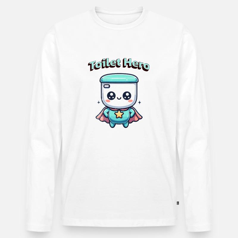 Toiletten Held WC Superheld Bad Badezimmer  - Männer Premium Bio Langarmshirt - Weiß