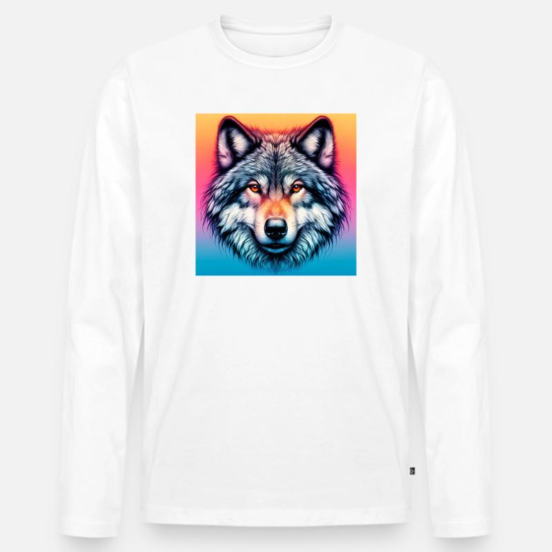 Wolf - Männer Premium Bio Langarmshirt - Weiß