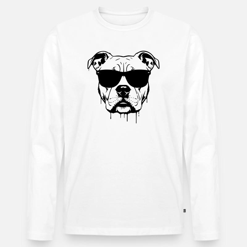 Pitbull Brille Graffiti - Männer Premium Bio Langarmshirt - Weiß