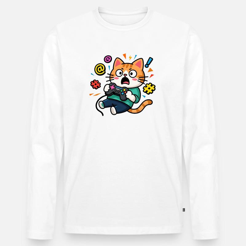 Gamer Cat Unleashed - Männer Premium Bio Langarmshirt - Weiß
