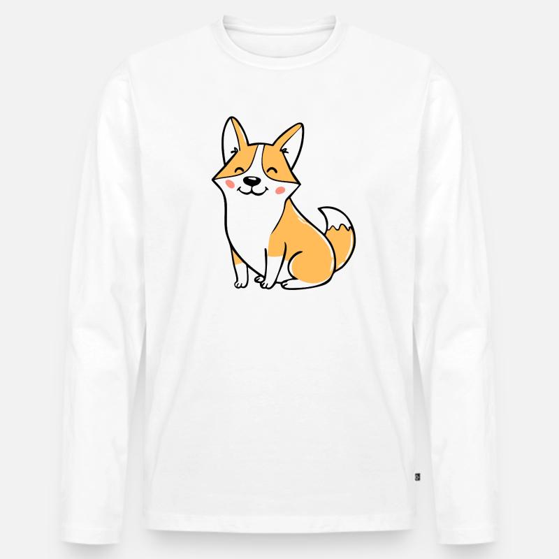 Fröhlicher Corgi (Comic) - Männer Premium Bio Langarmshirt - Weiß
