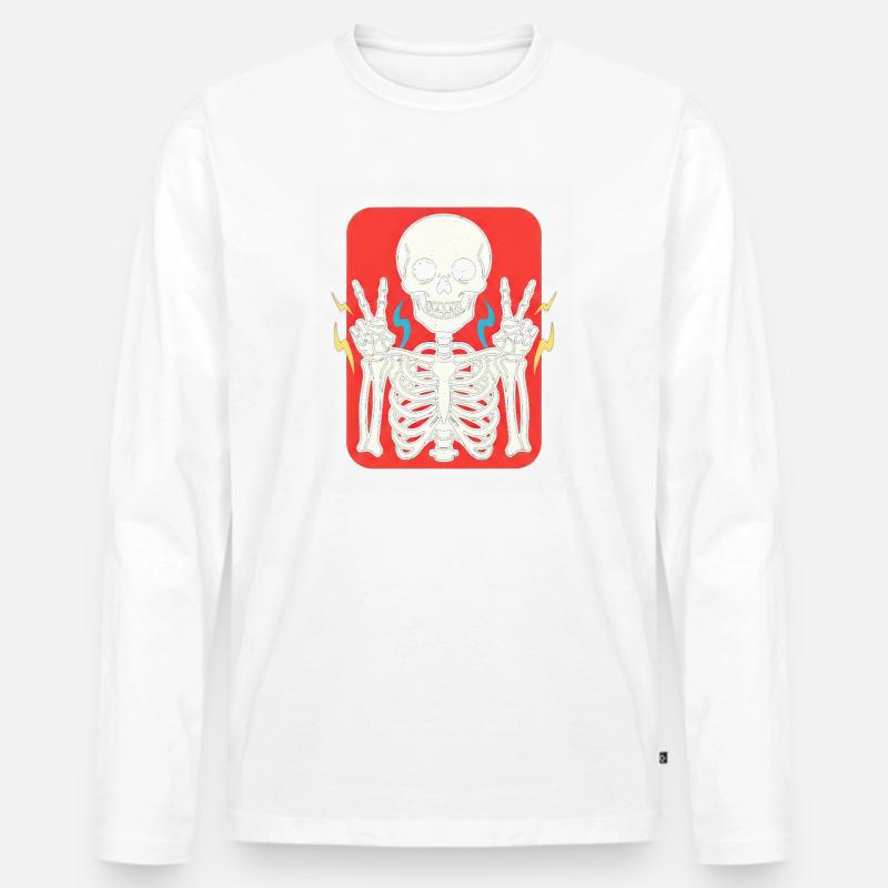 Skelett Peacezeichen auf Rot - Männer Premium Bio Langarmshirt - Weiß