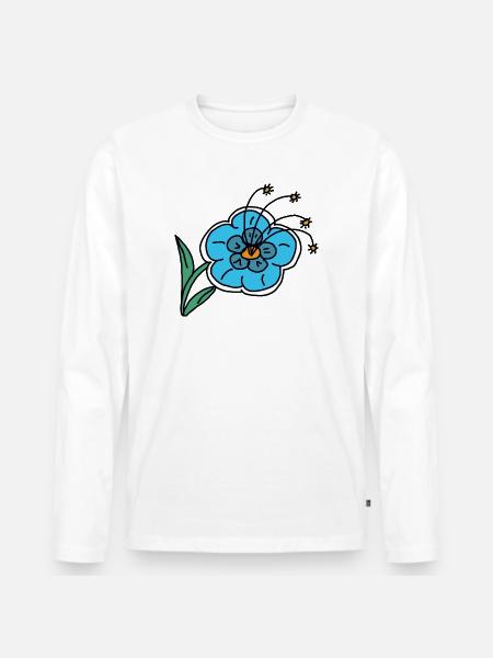 Handgezeichnete blaue Blume Kinder Kind - Männer Premium Bio Langarmshirt - Weiß