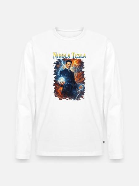 Nikola Portrait - Men's Premium Organic Long Sleeve Shirt - white