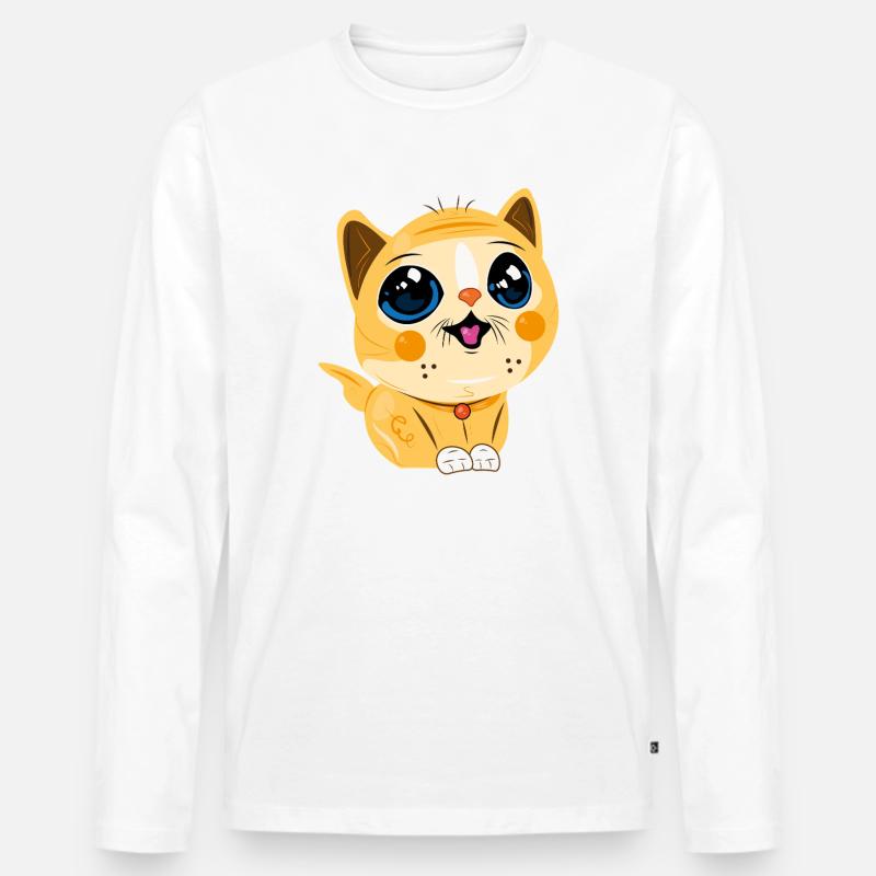 Lächelnde Kawaii-Katze - Männer Premium Bio Langarmshirt - Weiß