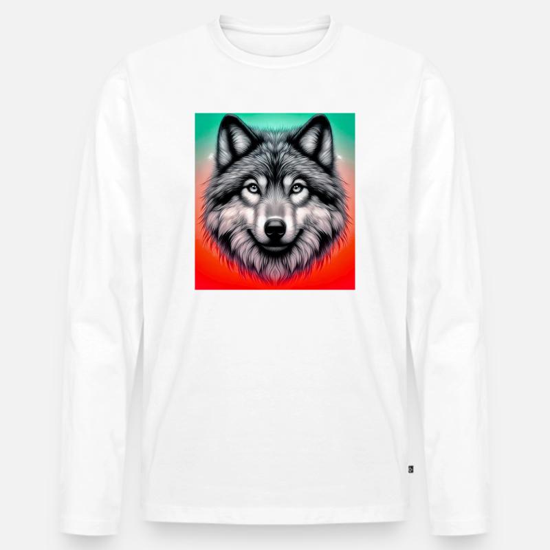 Wolf - Männer Premium Bio Langarmshirt - Weiß