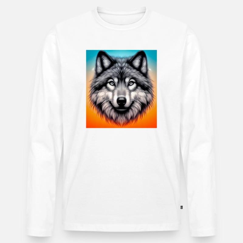 Wolf - Männer Premium Bio Langarmshirt - Weiß