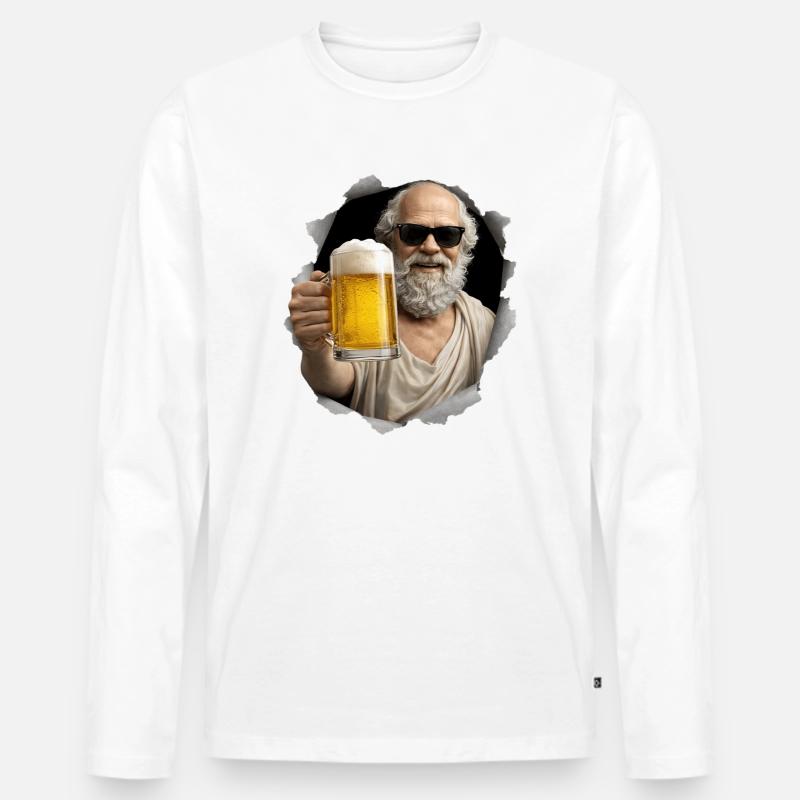 Socrates mit Bier und Sonnenbrille - Männer Premium Bio Langarmshirt - Weiß
