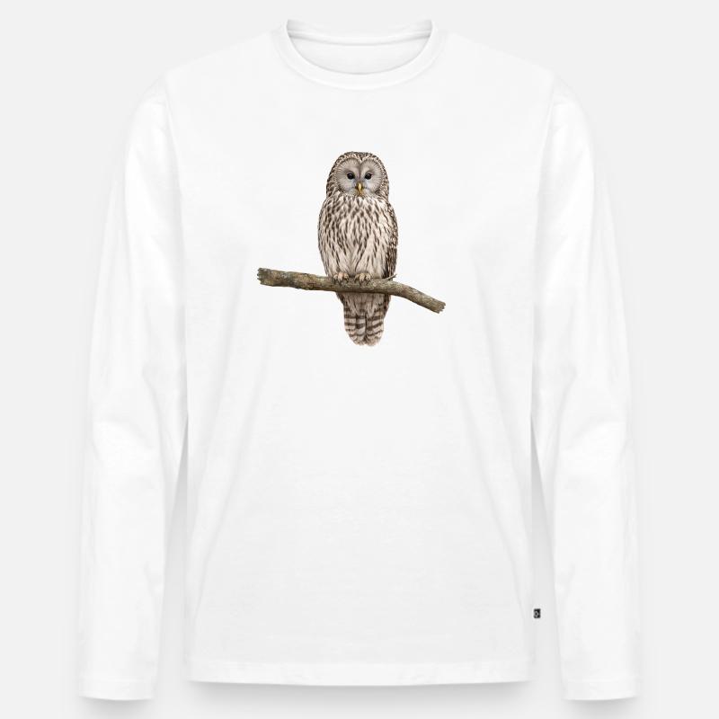 Uraleule an einem Ast - Männer Premium Bio Langarmshirt - Weiß