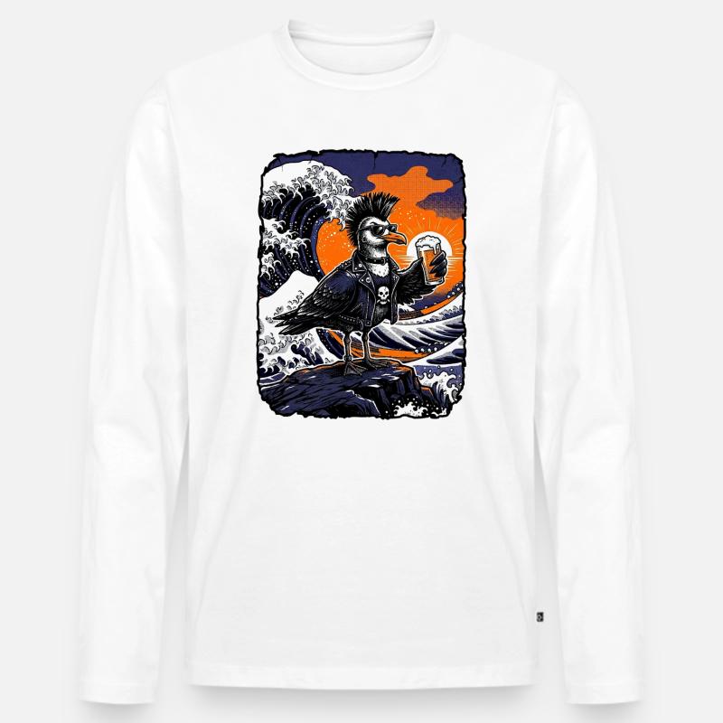 Kawaii Punker Möwe Bier - Männer Premium Bio Langarmshirt - Weiß