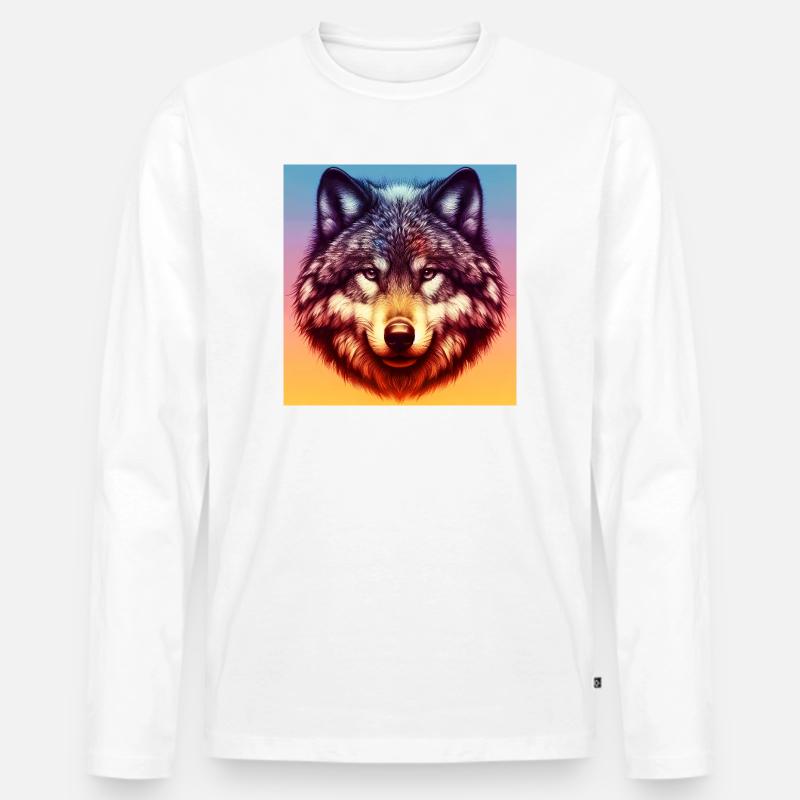 Wolf - Männer Premium Bio Langarmshirt - Weiß