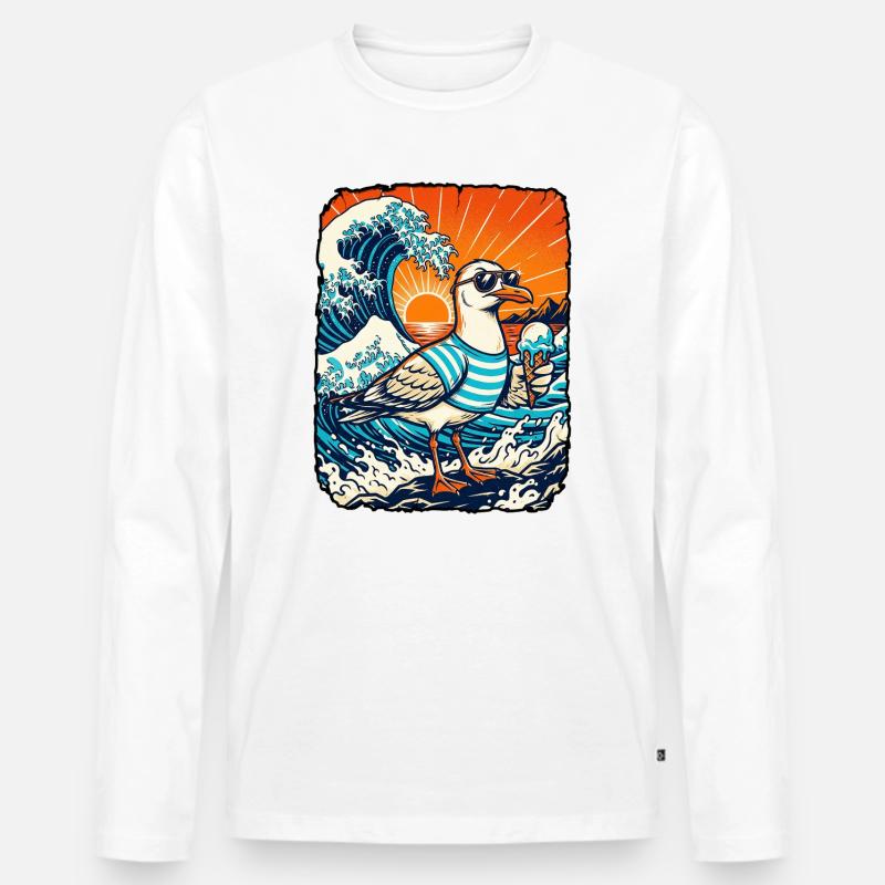 Möwe Eis Kawaii - Männer Premium Bio Langarmshirt - Weiß