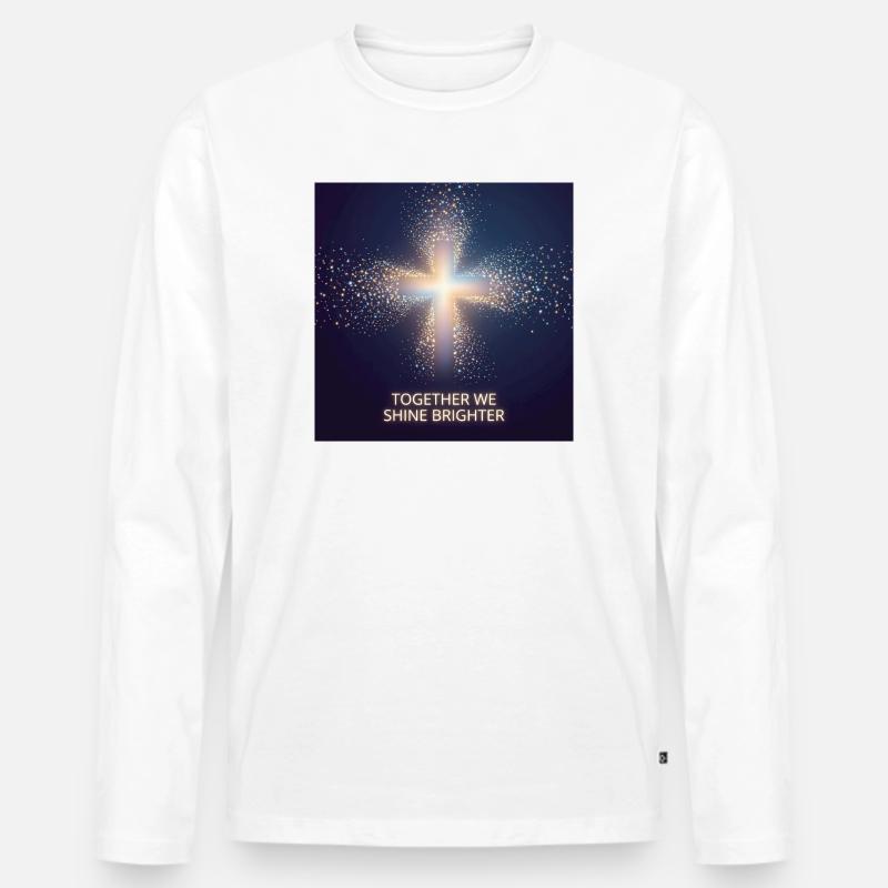 Lichtkreuz Gemeinsam Strahlen - Männer Premium Bio Langarmshirt - Weiß