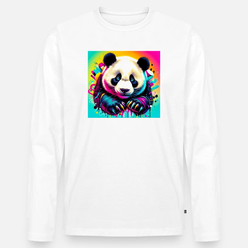 Panda - Männer Premium Bio Langarmshirt - Weiß
