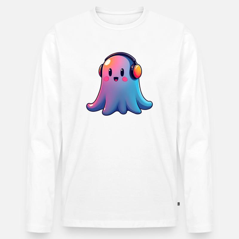 Gespenst mit Kopfhörern - Männer Premium Bio Langarmshirt - Weiß