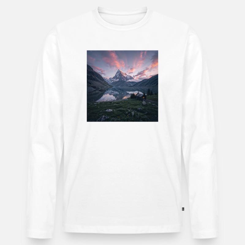 Alpin Abendreflexion - Männer Premium Bio Langarmshirt - Weiß