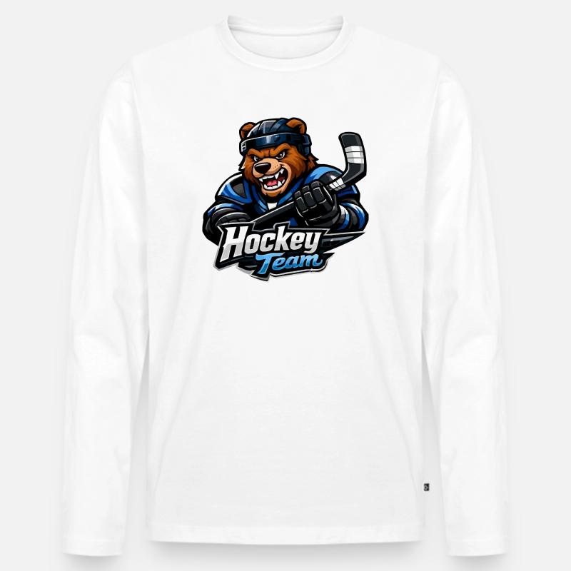 Bär Eishockey Team Maskottchen - Männer Premium Bio Langarmshirt - Weiß