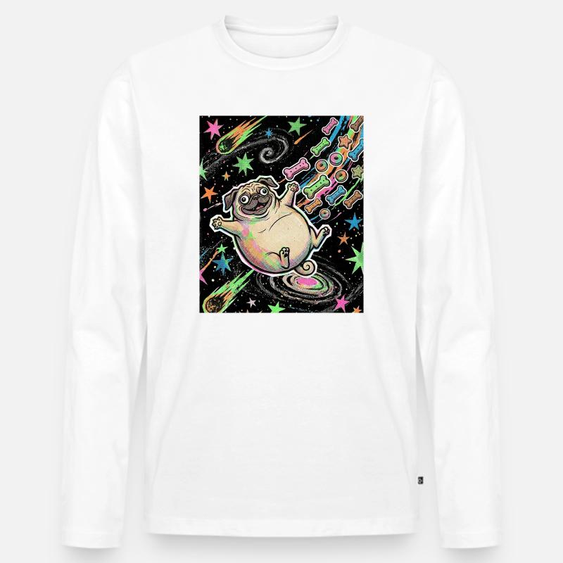 Dicker Weltraum Mops - Männer Premium Bio Langarmshirt - Weiß