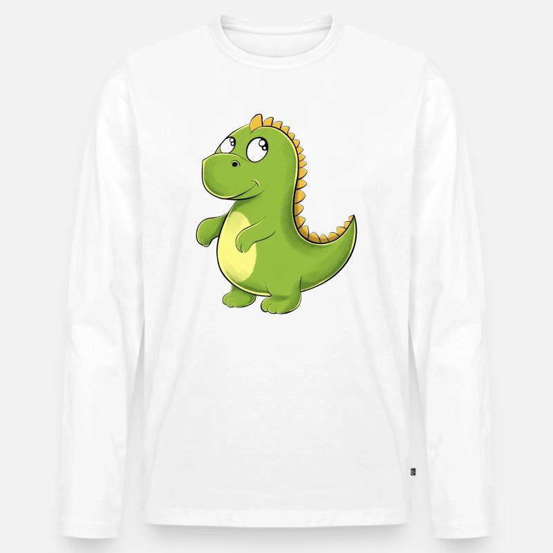 Fröhlicher Grüner Dino - Männer Premium Bio Langarmshirt - Weiß