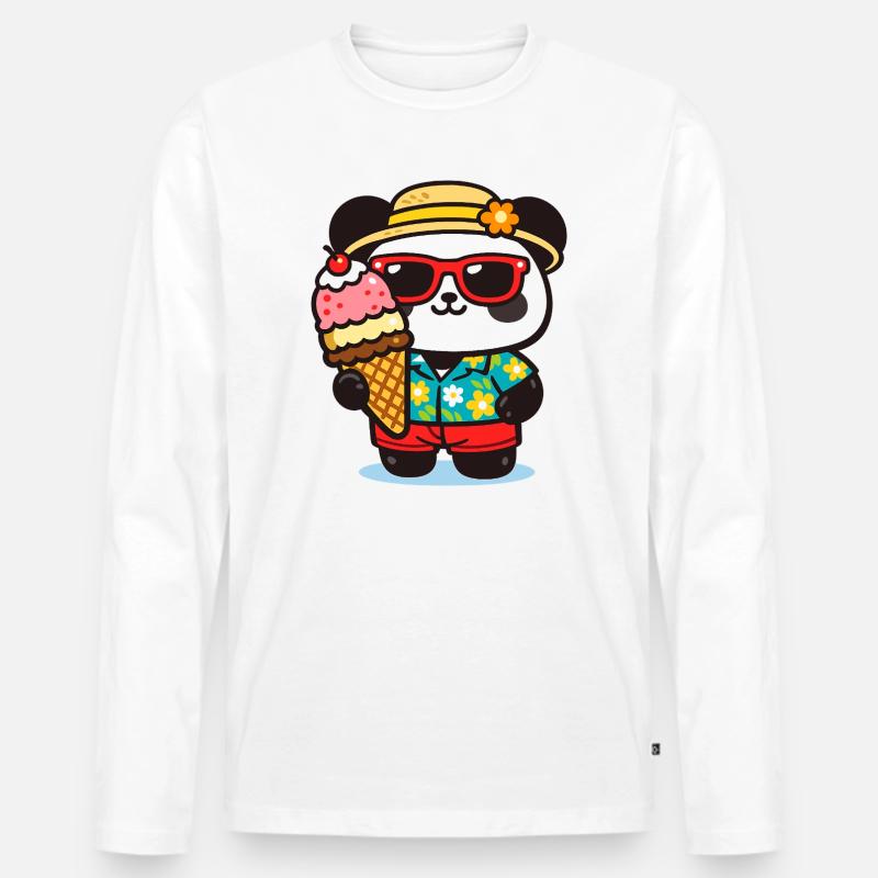 Panda Surf mit Eis - Männer Premium Bio Langarmshirt - Weiß