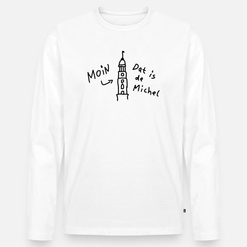 Moin Hamburg Michel Plattdeutsch - Männer Premium Bio Langarmshirt - Weiß