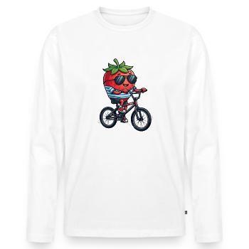 Coole Erdbeere Auf BMX Fahrrad Fahren - Männer Premium Bio Langarmshirt - Weiß - Vorne - Nico (187cm)