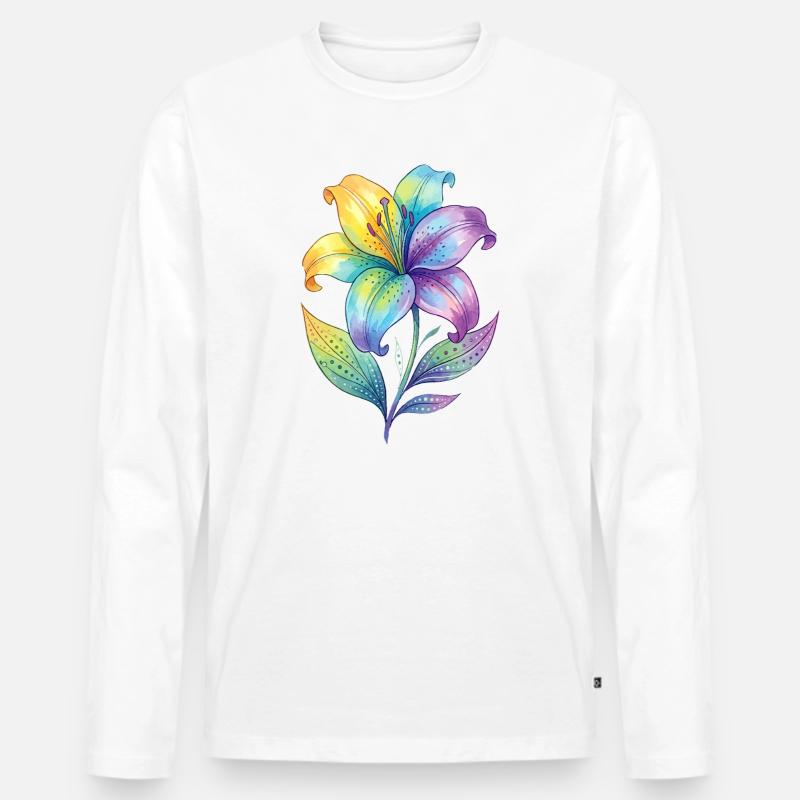 Regenbogen Lilie Aquarell - Männer Premium Bio Langarmshirt - Weiß