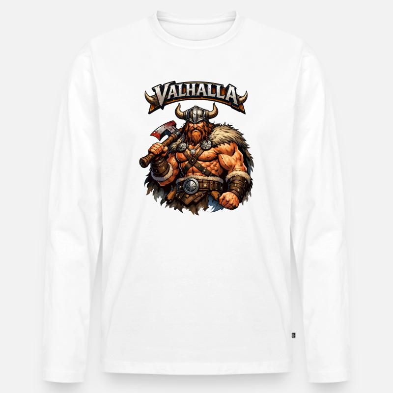 Valhalla Wikinger Axtheld - Männer Premium Bio Langarmshirt - Weiß