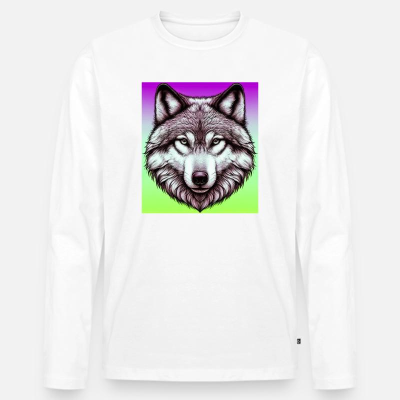 Wolf - Männer Premium Bio Langarmshirt - Weiß