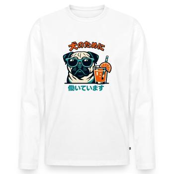 Funny Pug Lover Japanese I Work For My Dog - Men's Premium Organic Long Sleeve Shirt - white - Front - Nico (187cm)