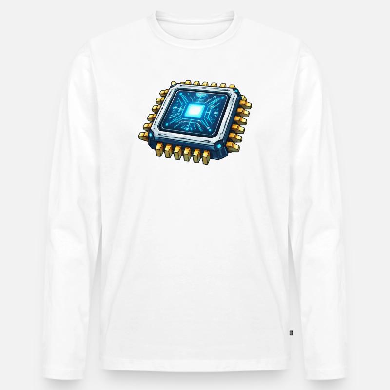 Leuchtender Mikrochip Digitalkern - Männer Premium Bio Langarmshirt - Weiß