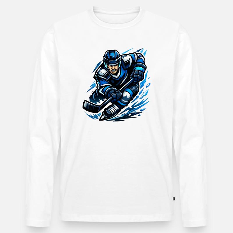 Blitzender Eishockeyspieler - Männer Premium Bio Langarmshirt - Weiß