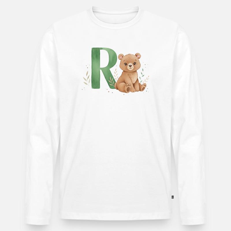 Bär mit Buchstabe R Illustration - Männer Premium Bio Langarmshirt - Weiß