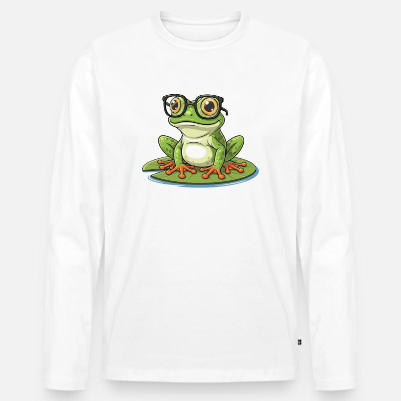 Smart Frog – lustiges Design mit Lunett - Männer Premium Bio Langarmshirt - Weiß