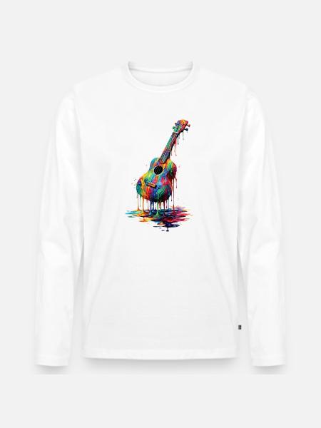 Ukulele med dryppende maling - Premium økologisk langærmet T-shirt til mænd - hvid